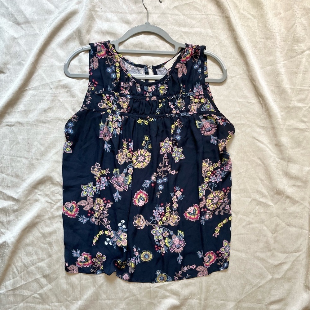 LOFT Navy and Pink Floral Top